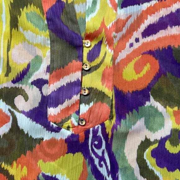 Zara Women’s Multicolor Boho Pajama Style Sheer Button Down Blouse Size Large - Picture 7 of 9